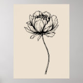 Minimalistische Peony Line Art Elegant Bloemen Zwa Poster (Voorkant)
