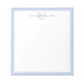 Minimalistische Periwinkle Blau Twee Rand Monogram Notitieblok (Voorkant)