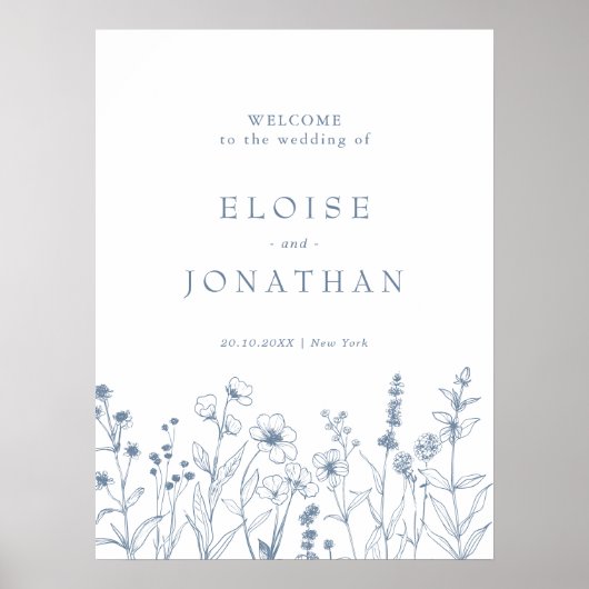 Minimalistische Periwinkle Wildflower Wedding Welk Poster (Voorkant)