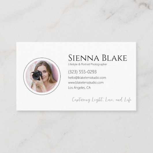 Minimalistische persoonlijke foto van fotograaf visitekaartje (Voorkant)