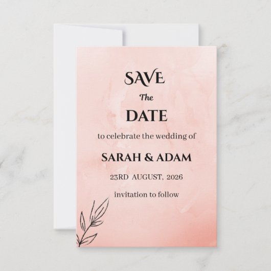 Minimalistische perzik botanische Save the Date (Voorkant)