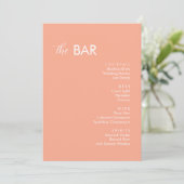 Minimalistische perzik bruiloft Drinken Bar Menu (Staand voorkant)