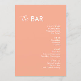 Minimalistische perzik bruiloft Drinken Bar Menu