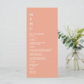 Minimalistische perzik bruiloft menu (Staand voorkant)