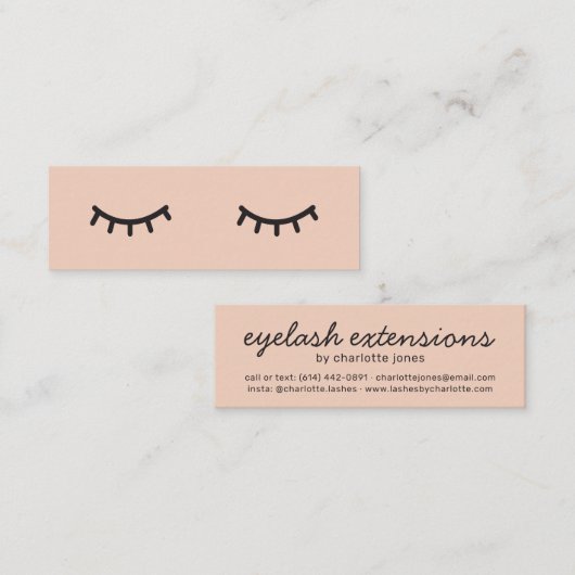 Minimalistische perzik roze schattige wimpers illu mini visitekaartje (Voorkant / Achterkant)