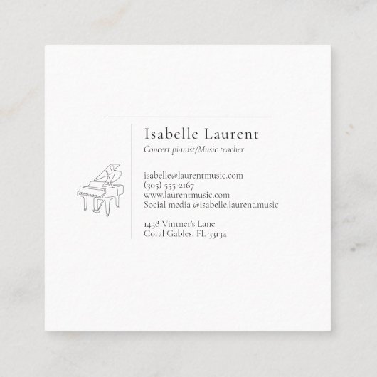 Minimalistische pianist muziekleraar contactkaartje (Achterkant)