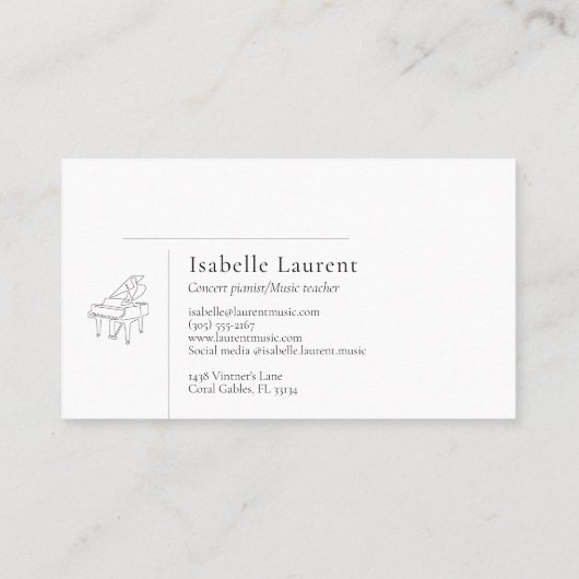 Minimalistische pianist muziekleraar visitekaartje (Achterkant)