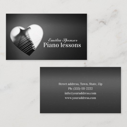 Minimalistische Pianomuziek Tutor Hart Kaart Visitekaartje (Voorkant / Achterkant)