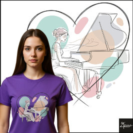Minimalistische pianospeler pastel hart schets t-shirt