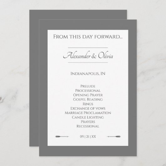 Minimalistische pijlen bruiloft | Grijs Programmakaart (Voorkant / Achterkant)