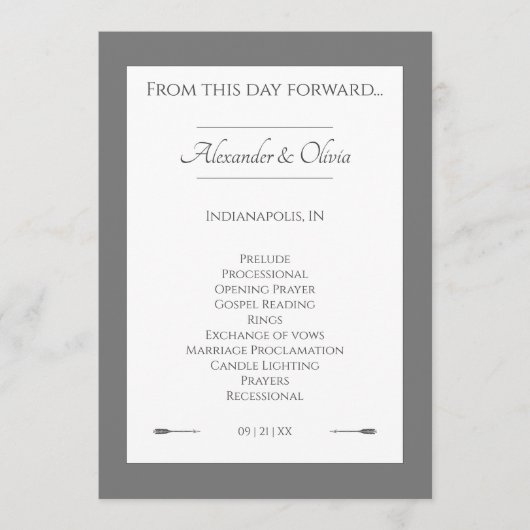 Minimalistische pijlen bruiloft | Grijs Programmakaart (Voorkant)
