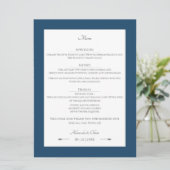 Minimalistische pijlen bruiloft | Marseille Blue Menu (Staand voorkant)