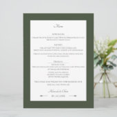 Minimalistische pijlen bruiloft | Olijfgroen Menu (Staand voorkant)