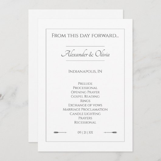 Minimalistische pijlen bruiloft | Wit Programmakaart (Voorkant / Achterkant)