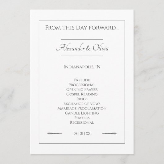 Minimalistische pijlen bruiloft | Wit Programmakaart (Voorkant)