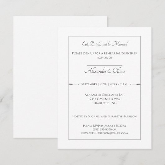 Minimalistische pijlen repetitie diner | Wit Kaart (Voorkant / Achterkant)