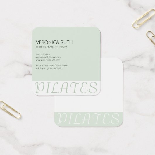 Minimalistische Pilates Mint Green Square Visiteka Vierkante Visitekaartjes (Kantoor)