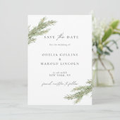 Minimalistische Pine Branch Winter Save The Date K Kaart (Staand voorkant)