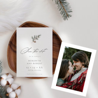 Minimalistische Pine Branch Winter Script Fotobrui Save The Date