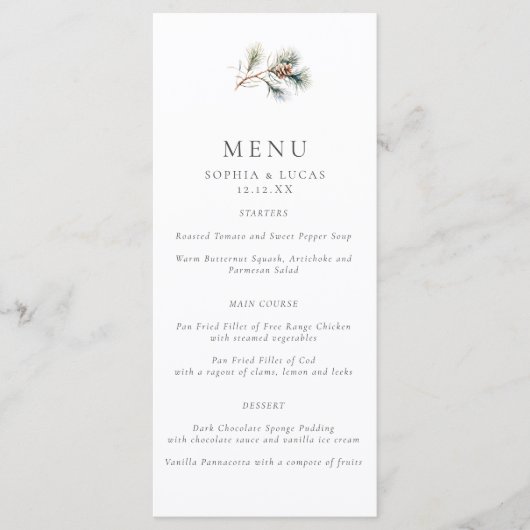 Minimalistische Pine Leaves & Pine Cones Winter We Menu (Voorkant)