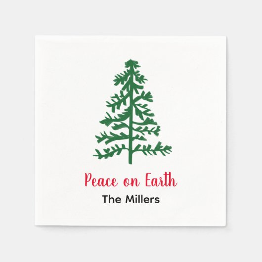 Minimalistische Pine Tree Peace op Earth Holiday Servet (Voorkant)