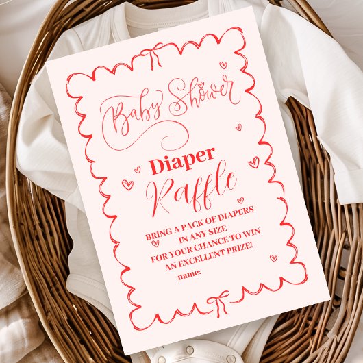 Minimalistische Pink Bow Doodle Baby Diapper Raffl Informatiekaartje