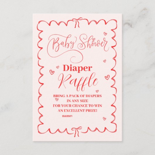 Minimalistische Pink Bow Doodle Baby Diapper Raffl Informatiekaartje (Voorkant)