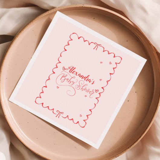 Minimalistische Pink Bow Doodle Baby shower Servet