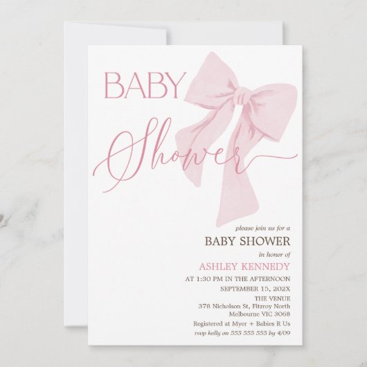 Minimalistische Pink Bow QR Code Baby shower Kaart (Voorkant)