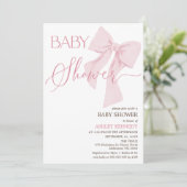 Minimalistische Pink Bow QR Code Baby shower Kaart (Staand voorkant)