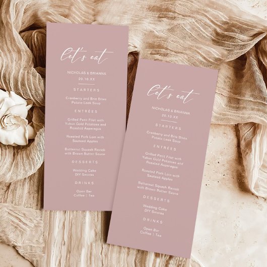Minimalistische Pink Mauve bruiloft Menu