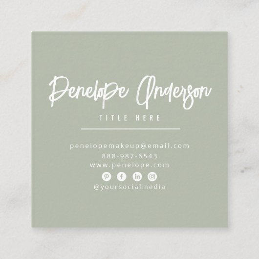 Minimalistische Pistache Groen Neutraal Boho Moder Vierkante Visitekaartje (Achterkant)