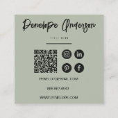 Minimalistische Pistache Groene QR Code Modern Boh Vierkante Visitekaartje (Achterkant)