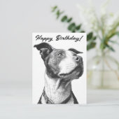 Minimalistische Pitbull Black en White Birthday Ka Feestdagenkaart (Staand voorkant)