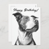 Minimalistische Pitbull Black en White Birthday Ka Feestdagenkaart (Voorkant / Achterkant)