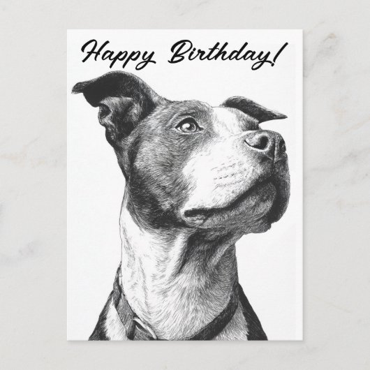 Minimalistische Pitbull Black en White Birthday Ka Feestdagenkaart (Voorkant)