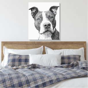 Minimalistische Pitbull Silhouet Zwart en Wit Canvas Afdruk