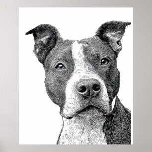 Minimalistische Pitbull Silhouet Zwart en Wit Poster