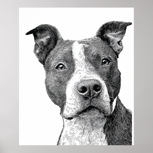 Minimalistische Pitbull Silhouet Zwart en Wit Poster (Voorkant)