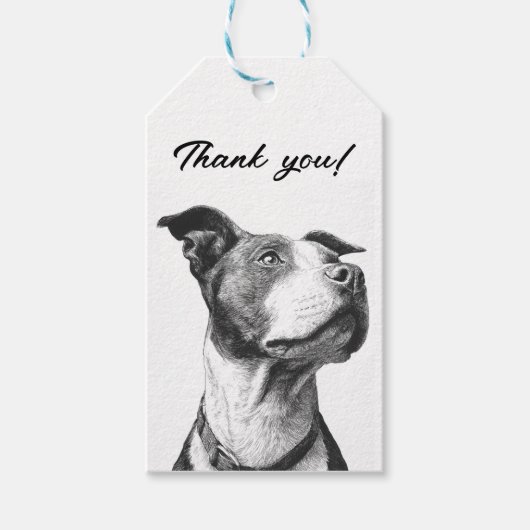 Minimalistische Pitbull Zwart en Wit Dank je Cadeaulabel (Voorkant)