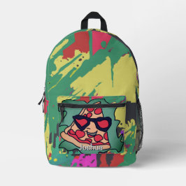 Minimalistische pizza met zonnebril bedrukte rugzak