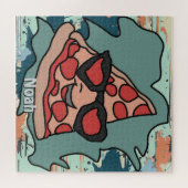 Minimalistische pizza met zonnebril Classic Legpuzzel (Horizontaal)