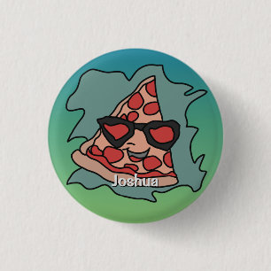 Minimalistische pizza met zonnebril ronde button 3,2 cm