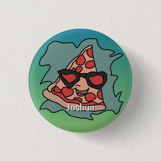 Minimalistische pizza met zonnebril ronde button 3,2 cm (Voorkant)