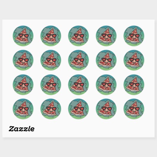Minimalistische pizza met zonnebril ronde sticker (Vel)