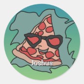 Minimalistische pizza met zonnebril ronde sticker (Voorkant)