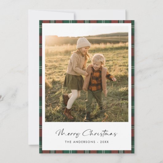 Minimalistische Plaid Vrolijk Kerstfeest Familie K Feestdagenkaart (Voorkant)
