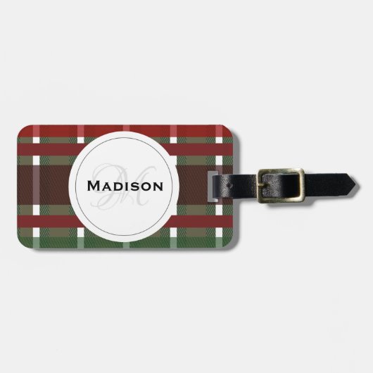 Minimalistische Plaid Wijn Bourgondië Moderne Baga Bagagelabel (Voorkant horizontaal)