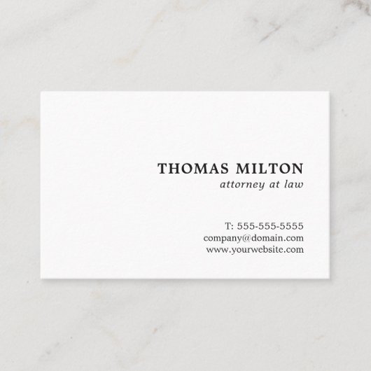 Minimalistische Plain Elegant White Attorney bij L Visitekaartje (Voorkant)