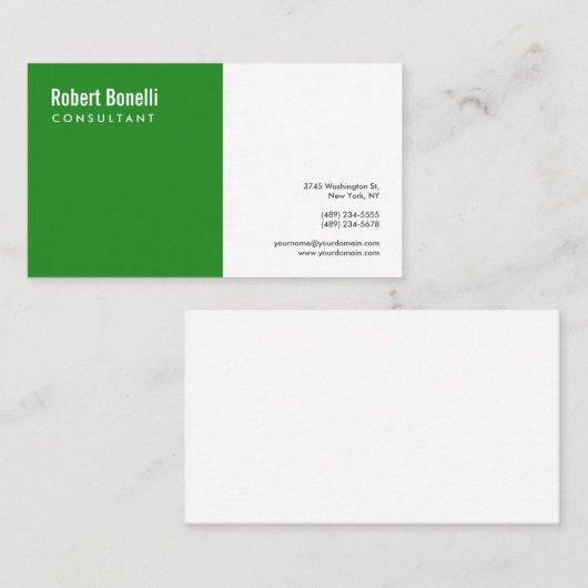 Minimalistische Plain Forest Green White Modern Cu Visitekaartje (Voorkant / Achterkant)